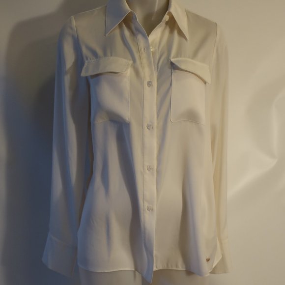 NWD Womens Chris Gramer Ivory White Chest Pockets Button Top Blouse 1 US/M * - Picture 2 of 13
